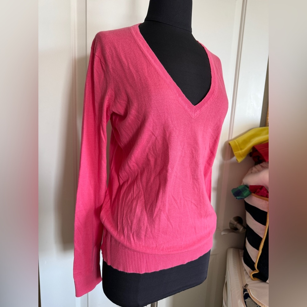 J.Crew Pink V-Neck Lightweight Sweater Silk Blend Size Small